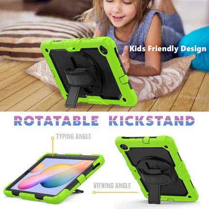 For Samsung Galaxy Tab S6 Lite P610 Shockproof Colorful Silicone + PC Protective Case with Holder & Shoulder Strap & Hand Strap & Pen Slot(Yellow Green)-garmade.com