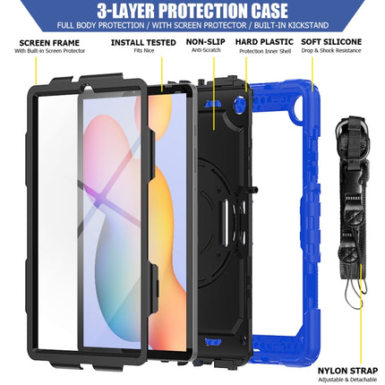 For Samsung Galaxy Tab S6 Lite P610 Shockproof Colorful Silicone + PC Protective Case with Holder & Shoulder Strap & Hand Strap & Pen Slot(Blue)-garmade.com