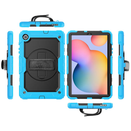 For Samsung Galaxy Tab S6 Lite P610 Shockproof Colorful Silicone + PC Protective Case with Holder & Shoulder Strap & Hand Strap & Pen Slot(Light Blue)-garmade.com