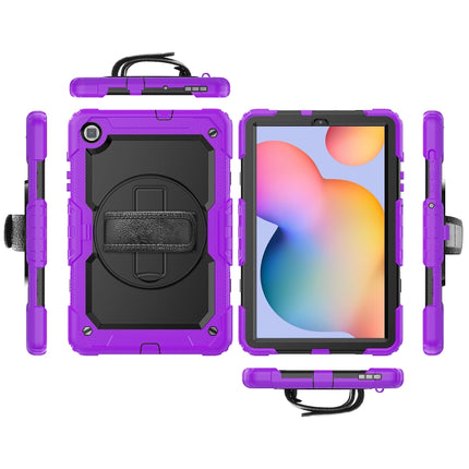 For Samsung Galaxy Tab S6 Lite P610 Shockproof Colorful Silicone + PC Protective Case with Holder & Shoulder Strap & Hand Strap & Pen Slot(Purple)-garmade.com