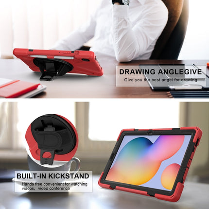 For Samsung Galaxy Tab S6 Lite P610 Shockproof Colorful Silicone + PC Protective Case with Holder & Shoulder Strap & Hand Strap & Pen Slot(Red)-garmade.com