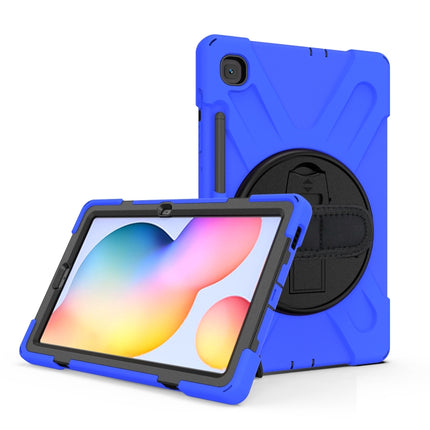 For Samsung Galaxy Tab S6 Lite P610 Shockproof Colorful Silicone + PC Protective Case with Holder & Shoulder Strap & Hand Strap & Pen Slot(Blue)-garmade.com