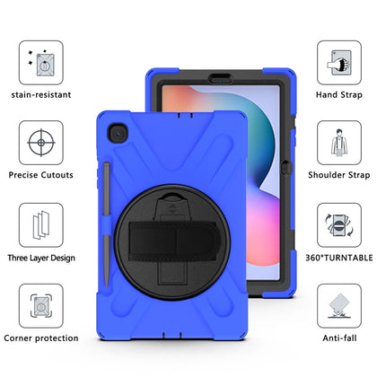 For Samsung Galaxy Tab S6 Lite P610 Shockproof Colorful Silicone + PC Protective Case with Holder & Shoulder Strap & Hand Strap & Pen Slot(Blue)-garmade.com