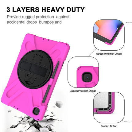 For Samsung Galaxy Tab S6 Lite P610 Shockproof Colorful Silicone + PC Protective Case with Holder & Shoulder Strap & Hand Strap & Pen Slot(Rose Red)-garmade.com
