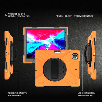 For iPad Pro 12.9 2021 / 2020 Shockproof Colorful Silicone + PC Protective Tablet Case with Holder & Shoulder Strap & Hand Strap & Pen Slot(Orange)-garmade.com