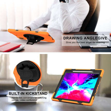 For iPad Pro 12.9 2021 / 2020 Shockproof Colorful Silicone + PC Protective Tablet Case with Holder & Shoulder Strap & Hand Strap & Pen Slot(Orange)-garmade.com