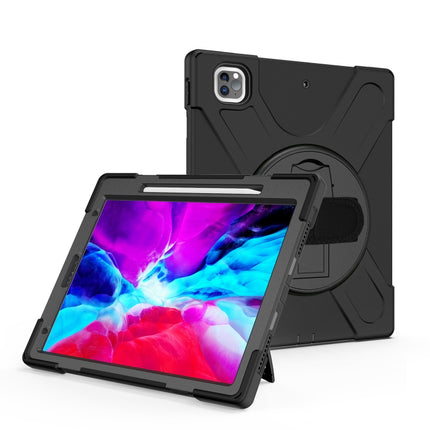 For iPad Pro 12.9 2021 / 2020 Shockproof Colorful Silicone + PC Protective Tablet Case with Holder & Shoulder Strap & Hand Strap & Pen Slot(Black)-garmade.com
