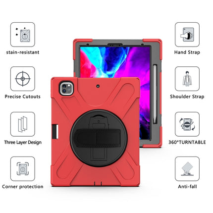 For iPad Pro 12.9 2021 / 2020 Shockproof Colorful Silicone + PC Protective Tablet Case with Holder & Shoulder Strap & Hand Strap & Pen Slot(Red)-garmade.com
