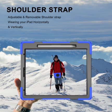 For iPad Pro 12.9 2021 / 2020 Shockproof Colorful Silicone + PC Protective Tablet Case with Holder & Shoulder Strap & Hand Strap & Pen Slot(Blue)-garmade.com