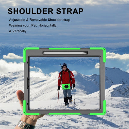 For iPad Pro 12.9 2021 / 2020 Shockproof Colorful Silicone + PC Protective Tablet Case with Holder & Shoulder Strap & Hand Strap & Pen Slot(Green)-garmade.com