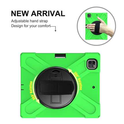 For iPad Pro 12.9 2021 / 2020 Shockproof Colorful Silicone + PC Protective Tablet Case with Holder & Shoulder Strap & Hand Strap & Pen Slot(Green)-garmade.com