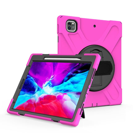 For iPad Pro 12.9 2021 / 2020 Shockproof Colorful Silicone + PC Protective Tablet Case with Holder & Shoulder Strap & Hand Strap & Pen Slot(Rose Red)-garmade.com