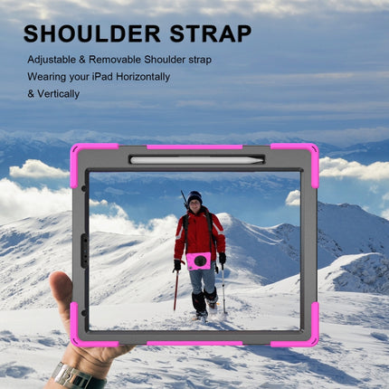 For iPad Pro 12.9 2021 / 2020 Shockproof Colorful Silicone + PC Protective Tablet Case with Holder & Shoulder Strap & Hand Strap & Pen Slot(Rose Red)-garmade.com