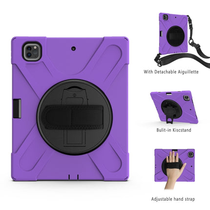 For iPad Pro 12.9 2021 / 2020 Shockproof Colorful Silicone + PC Protective Tablet Case with Holder & Shoulder Strap & Hand Strap & Pen Slot(Purple)-garmade.com
