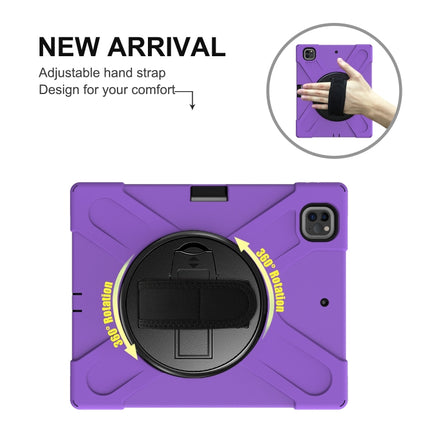 For iPad Pro 12.9 2021 / 2020 Shockproof Colorful Silicone + PC Protective Tablet Case with Holder & Shoulder Strap & Hand Strap & Pen Slot(Purple)-garmade.com