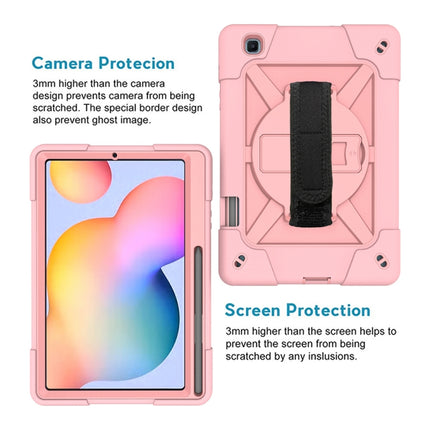 For Samsung Galaxy Tab S6 Lite P610 Contrast Color Robot Shockproof Silicon + PC Protective Case with Holder & Pen Slot(Rose Gold)-garmade.com