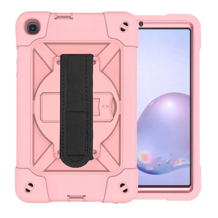 For Samsung Galaxy Tab A8.4 (2020) T307 Contrast Color Robot Shockproof Silicon + PC Protective Case with Holder & Pen Slot(Rose Gold)-garmade.com