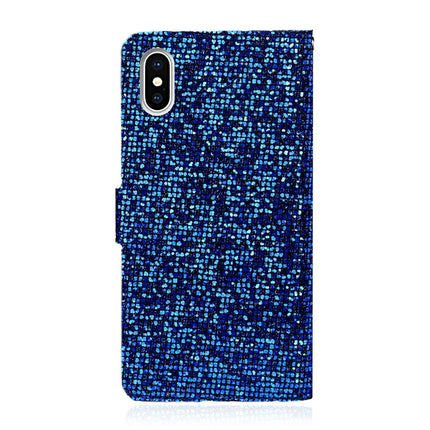 For iPhone XS / X Glitter Powder Horizontal Flip Leather Case with Card Slots & Holder & Lanyard(Blue)-garmade.com