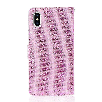 For iPhone XS / X Glitter Powder Horizontal Flip Leather Case with Card Slots & Holder & Lanyard(Pink)-garmade.com