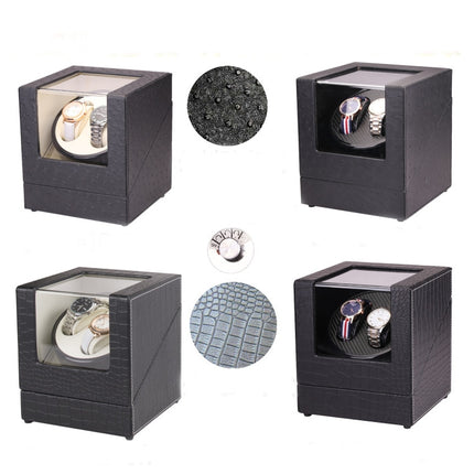 5 Gear Mechanical Automatic Watch Box Electric Motor Watch Shaker, US Plug, Style:Crocodile Pattern(Black)-garmade.com