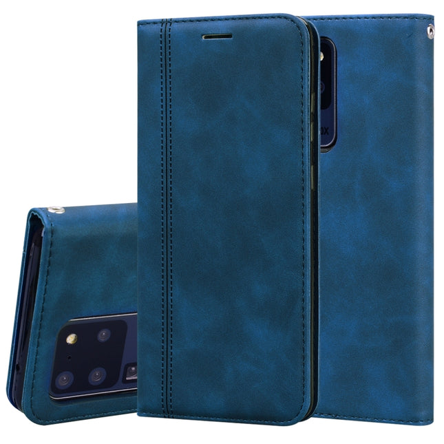 For Samsung Galaxy S20 Ultra Frosted Business Magnetic Horizontal Flip PU Leather Case with Holder & Card Slot & Lanyard(Blue)-garmade.com