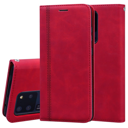 For Samsung Galaxy S20 Ultra Frosted Business Magnetic Horizontal Flip PU Leather Case with Holder & Card Slot & Lanyard(Red)-garmade.com