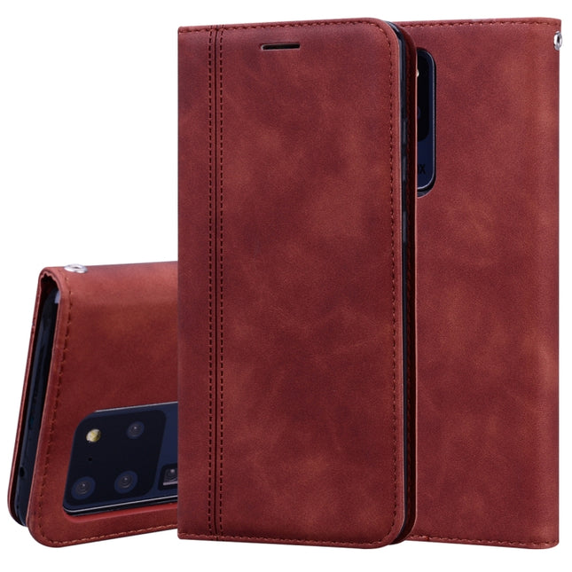 For Samsung Galaxy S20 Ultra Frosted Business Magnetic Horizontal Flip PU Leather Case with Holder & Card Slot & Lanyard(Brown)-garmade.com