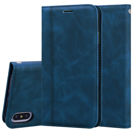 For iPhone XS / X Frosted Business Magnetic Horizontal Flip PU Leather Case with Holder & Card Slot & Lanyard(Blue)-garmade.com