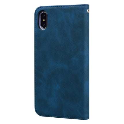 For iPhone XS / X Frosted Business Magnetic Horizontal Flip PU Leather Case with Holder & Card Slot & Lanyard(Blue)-garmade.com