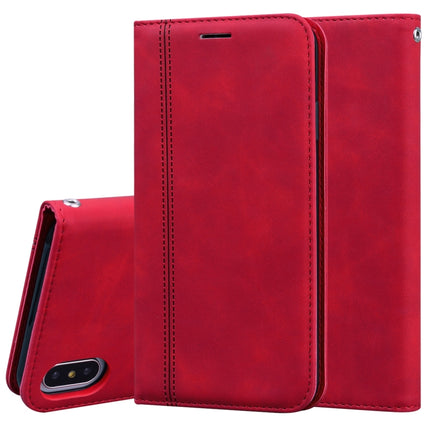 For iPhone XS / X Frosted Business Magnetic Horizontal Flip PU Leather Case with Holder & Card Slot & Lanyard(Red)-garmade.com