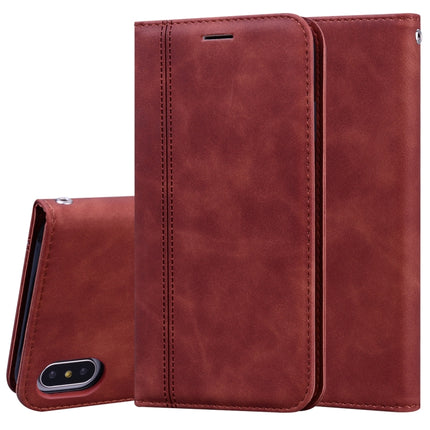 For iPhone XS / X Frosted Business Magnetic Horizontal Flip PU Leather Case with Holder & Card Slot & Lanyard(Brown)-garmade.com