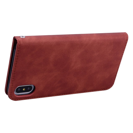 For iPhone XS / X Frosted Business Magnetic Horizontal Flip PU Leather Case with Holder & Card Slot & Lanyard(Brown)-garmade.com