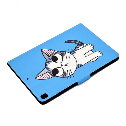 For iPad 10.2 / 10.5 (2017) & Air 10.5 (2019) Voltage Painted Pattern Tablet PC Protective Leather Case with Bracket & Card Slots & Sleep / Wake-up & Anti-skid Strip(Blue Cat)-garmade.com