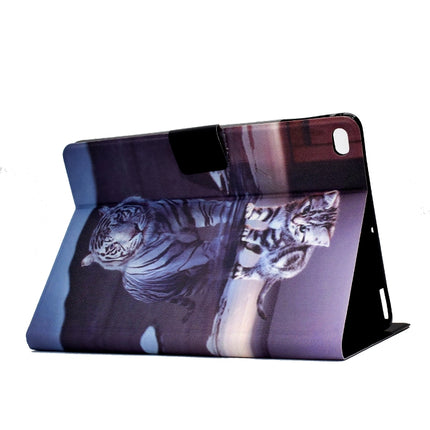 For iPad Air / Air 2 / iPad 9.7 inch (2017) & (2018) Voltage Painted Pattern Tablet PC Protective Leather Case with Bracket & Card Slots & Sleep / Wake-up & Anti-skid Strip(Cat and Tiger)-garmade.com