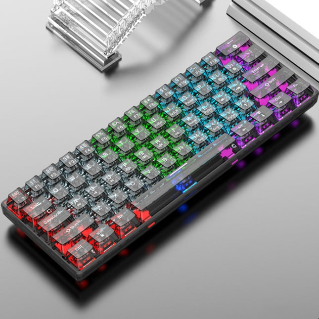 XUNFOX K30 Transparent 61-Keys Blacklit Wired Mechanical Keyboard, Cable Length: 1.5m(Black)-garmade.com