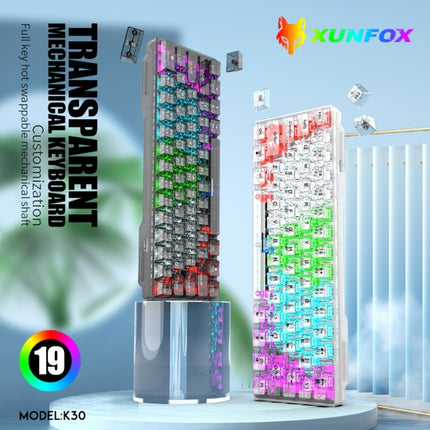 XUNFOX K30 Transparent 61-Keys Blacklit Wired Mechanical Keyboard, Cable Length: 1.5m(White)-garmade.com