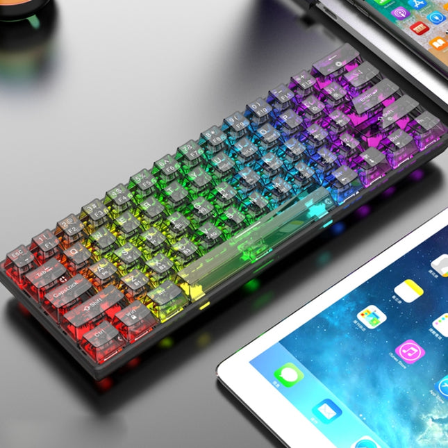 XUNFOX K30 Pro 2.4G + BT + Wired Transparent 61-Keys Mechanical White Axis Keyboard(Black)-garmade.com
