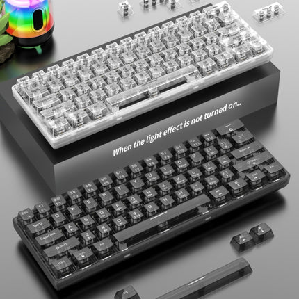 XUNFOX K30 Pro 2.4G + BT + Wired Transparent 61-Keys Mechanical White Axis Keyboard(Black)-garmade.com