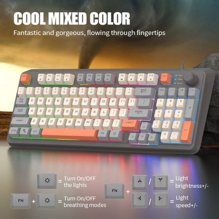 XUNFOX K82 Three-colors 94-Keys Blacklit USB Wired Gaming Keyboard, Cable Length: 1.5m(Shimmer)-garmade.com