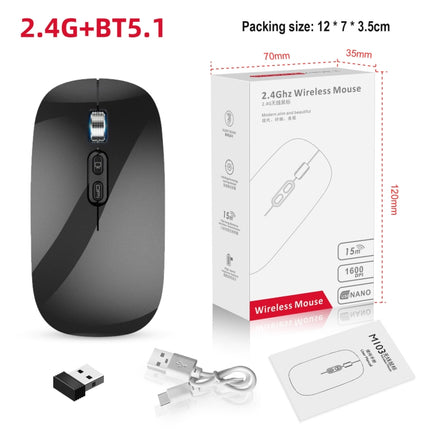 HXSJ M103 1600DPI UV Dual Mode 2.4GHz + Bluetooth 5.1 Wireless Rechargeable Mouse(Black)-garmade.com