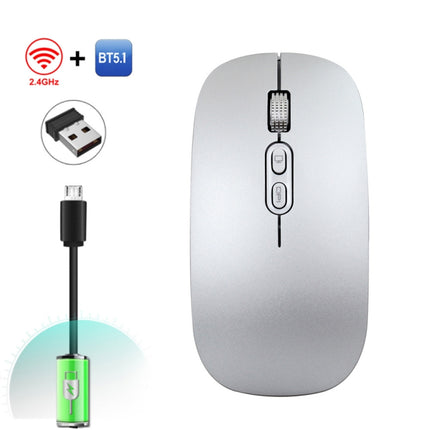 HXSJ M103 1600DPI Dual Mode 2.4GHz + Bluetooth 5.1 Wireless Rechargeable Mouse(Silver)-garmade.com