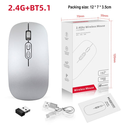 HXSJ M103 1600DPI Dual Mode 2.4GHz + Bluetooth 5.1 Wireless Rechargeable Mouse(Silver)-garmade.com