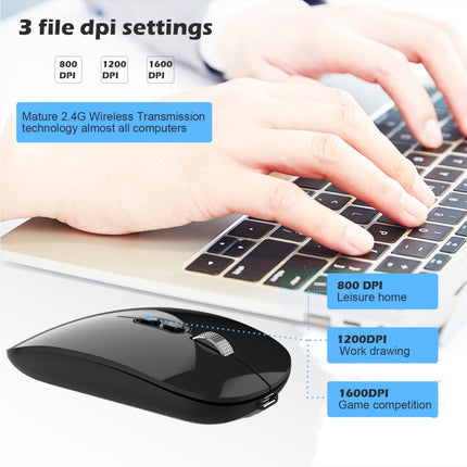 HXSJ M103 1600DPI UV 2.4GHz Wireless Rechargeable Mouse(Black)-garmade.com