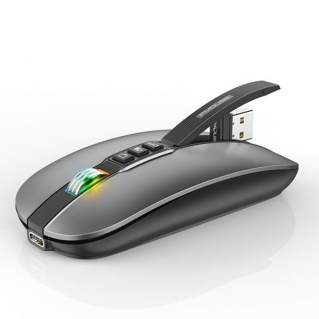 HXSJ M113 2400DPI Dual Mode 2.4GHz + Bluetooth 5.1 Wireless Mouse(Metallic Grey)-garmade.com