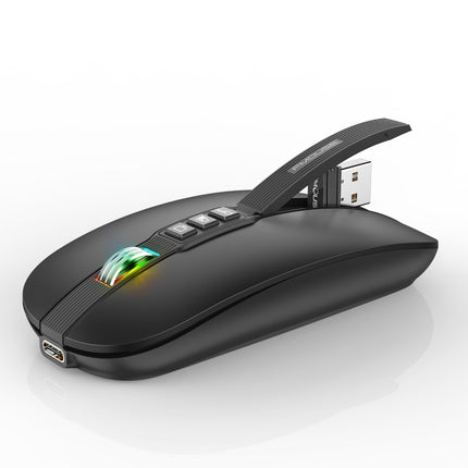 HXSJ M113 2400DPI Dual Mode 2.4GHz + Bluetooth 5.1 Wireless Mouse(Matte Black)-garmade.com