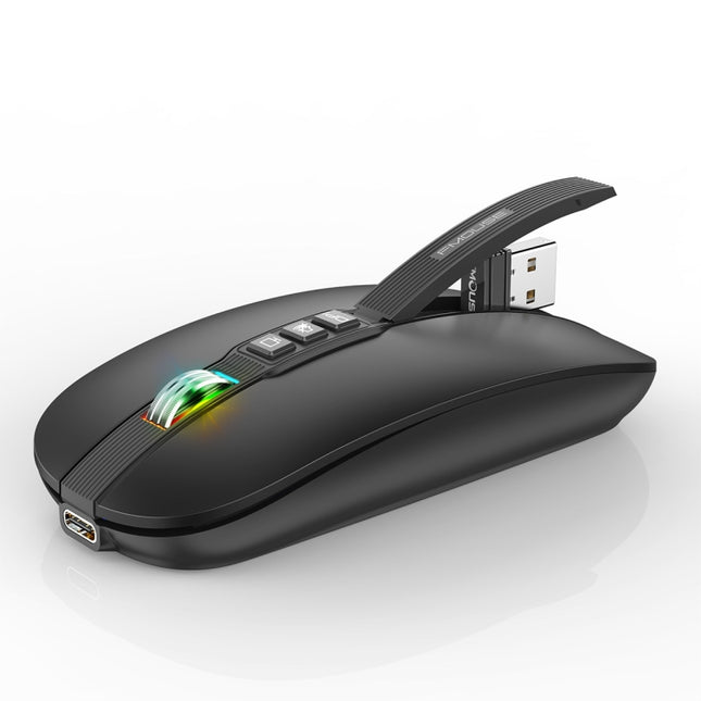 HXSJ M113 2400DPI Dual Mode 2.4GHz + Bluetooth 5.1 Wireless Mouse(Matte Black)-garmade.com