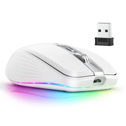 HXSJ M303 2400DPI Dual Mode 2.4GHz + Bluetooth 5.1 Wireless Mouse(White)-garmade.com