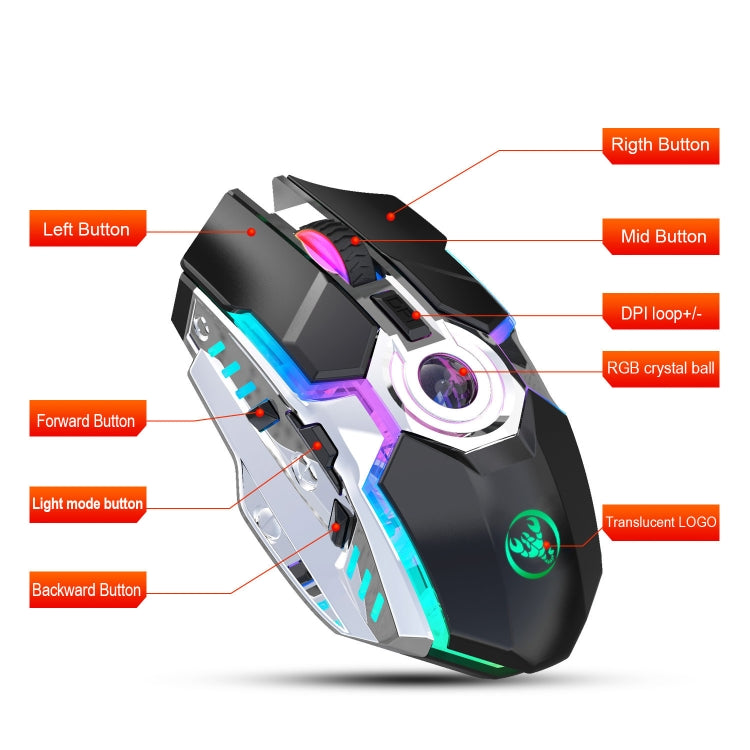 HXSJ T30 2400DPI RGB 2.4GHz Wireless Mouse(Metallic Grey)-garmade.com