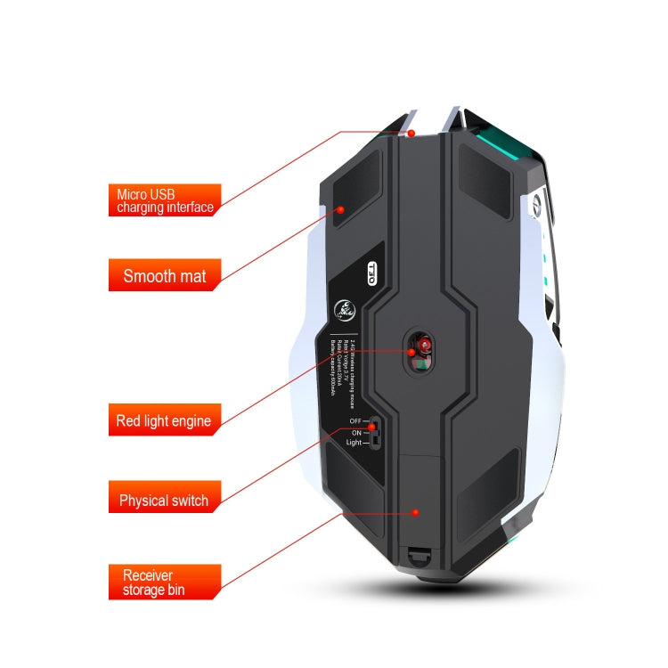 HXSJ T30 2400DPI RGB 2.4GHz Wireless Mouse(Metallic Grey)-garmade.com