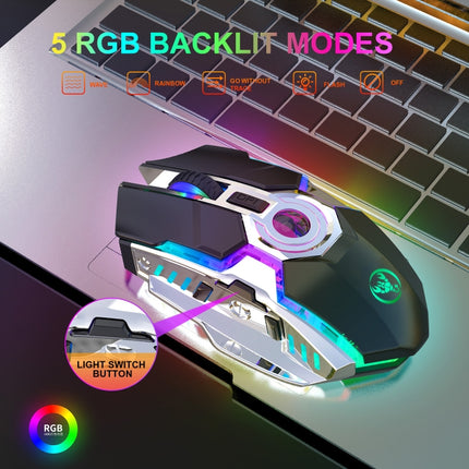 HXSJ T30 2400DPI RGB 2.4GHz Wireless Mouse(Metallic Grey)-garmade.com
